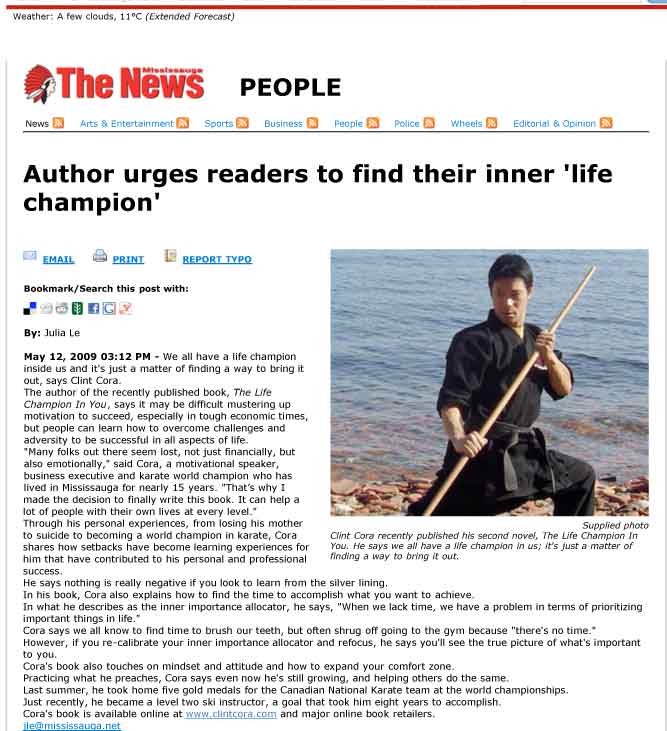 image mississauga news press coverage clint cora author karate champion